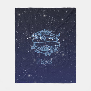 Pisces Constellation och Zodiac Sign med stjärnor Fleecefilt