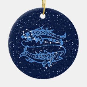 Pisces Constellation och Zodiac Sign med stjärnor Julgransprydnad Keramik
