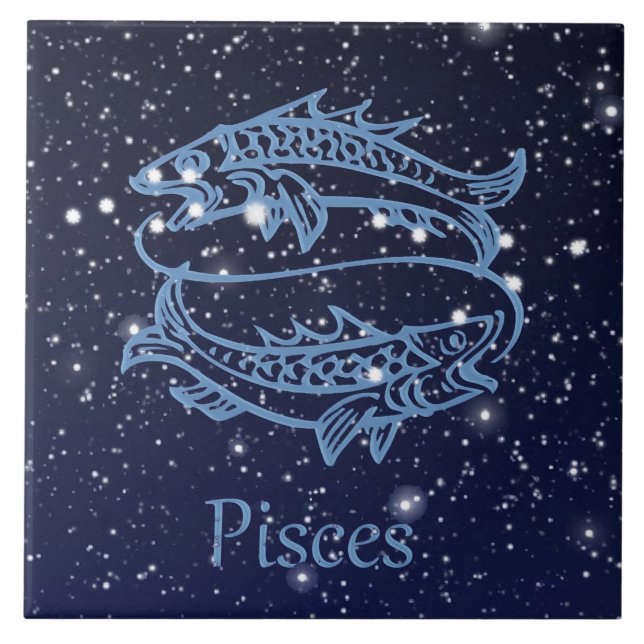Pisces Constellation och Zodiac Sign med stjärnor Kakelplatta (Framsidan)