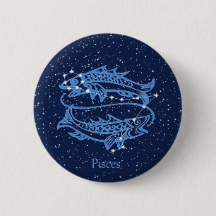 Pisces Constellation och Zodiac Sign med stjärnor Knapp