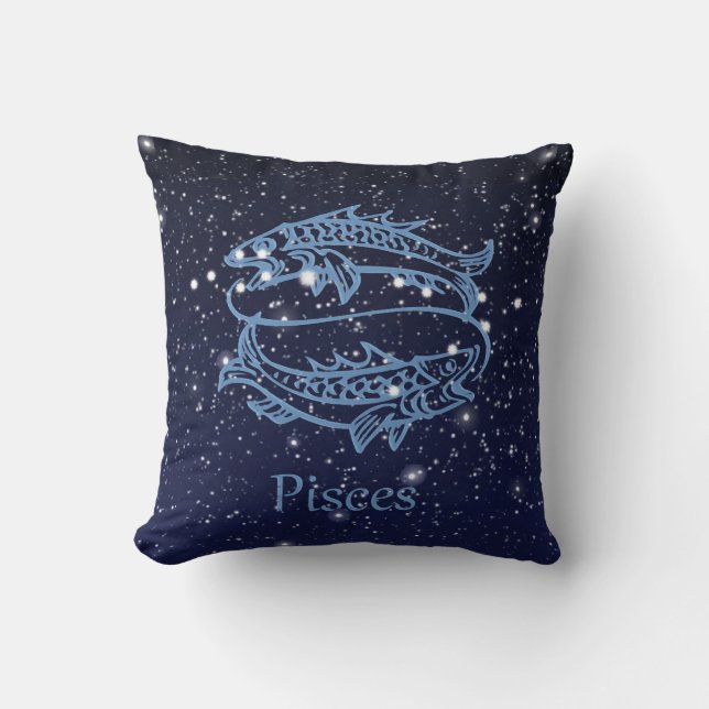 Pisces Constellation och Zodiac Sign med stjärnor Kudde (Framsida)
