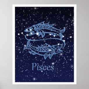 Pisces Constellation och Zodiac Sign med stjärnor Poster