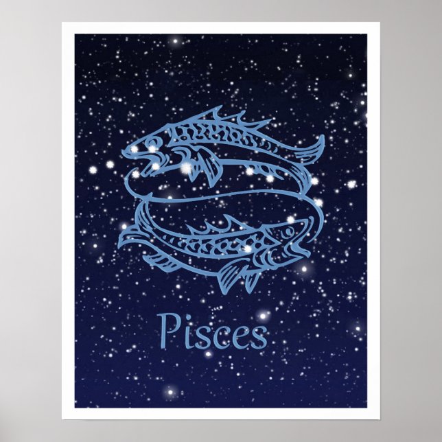Pisces Constellation och Zodiac Sign med stjärnor Poster (Framsidan)
