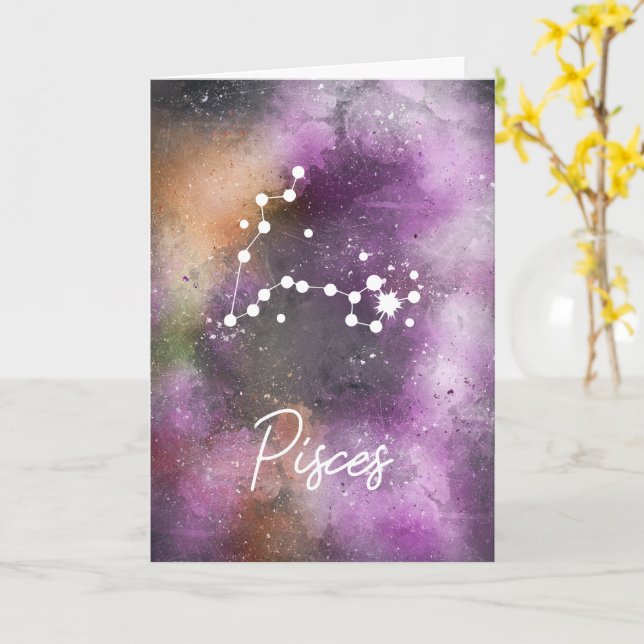 Pisces Constellation Zodiac Lila Galaxy Kort (Gul blomma)