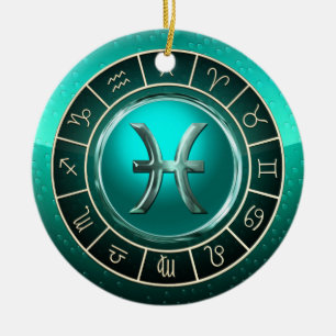 Pisces - den astrologiska fisken undertecknar julgransprydnad keramik