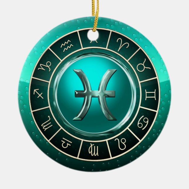Pisces - den astrologiska fisken undertecknar julgransprydnad keramik (Framsidan)