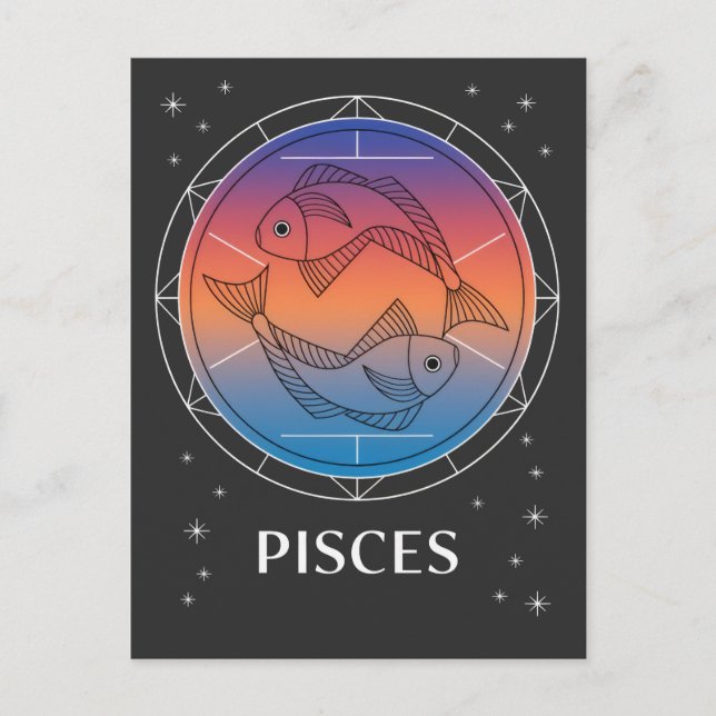 Pisces Dreams Colorful Celestial Pisces Zodiac Vykort (Framsida)