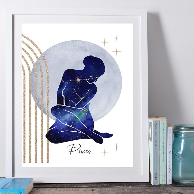 Pisces Feminine Blue Guld Zodiac Design Poster (Skapare uppladdad)