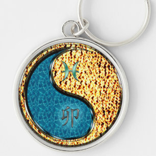 Pisces & Fire Rabbit Rund Silverfärgad Nyckelring