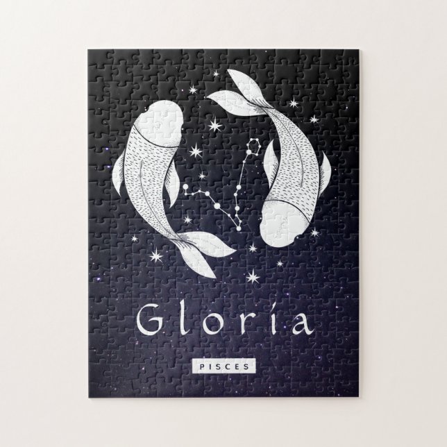 Pisces Fish Celestial & Cosmic Horoscope Sign Namn Pussel (Vertikal)