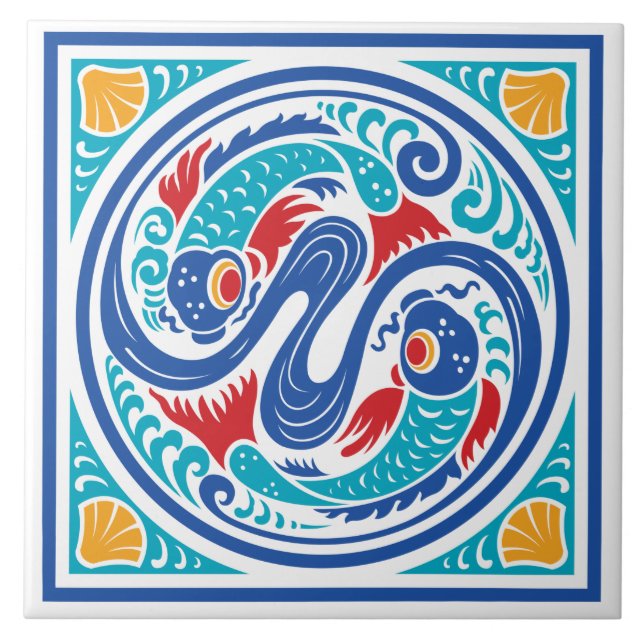 Pisces Fish Ceramic Tile Kakelplatta (Framsidan)