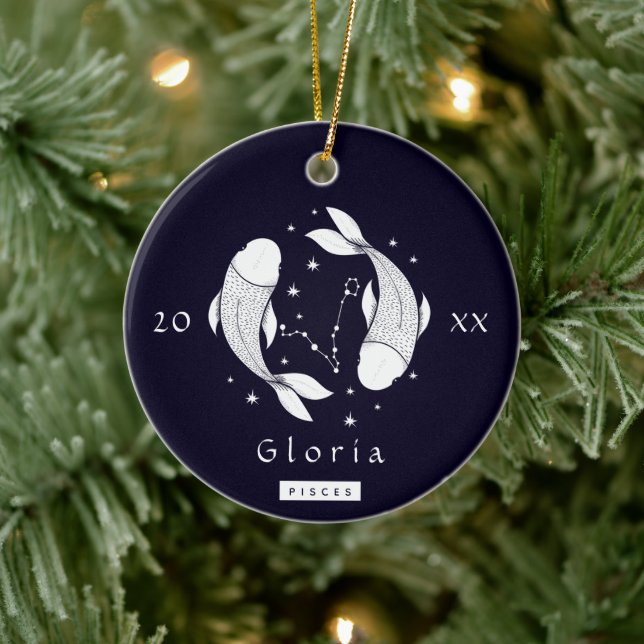 Pisces Fish Constellation Horoscope Sign Namn år Julgransprydnad Keramik (Träd)