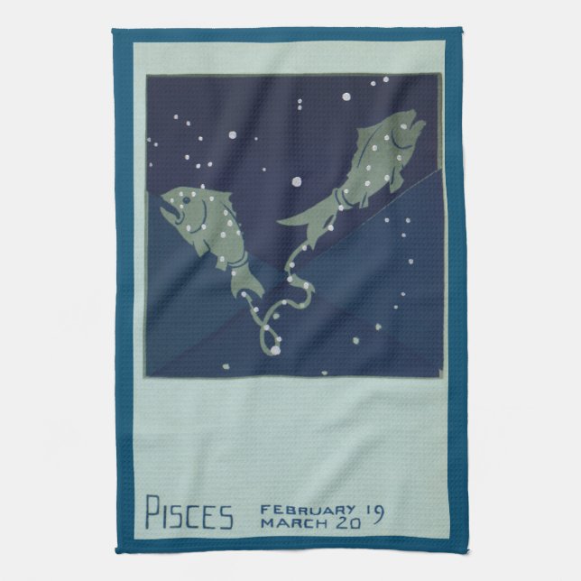 Pisces Fish Constellation Vintage Zodiac Astrology Kökshandduk (Vertikal)