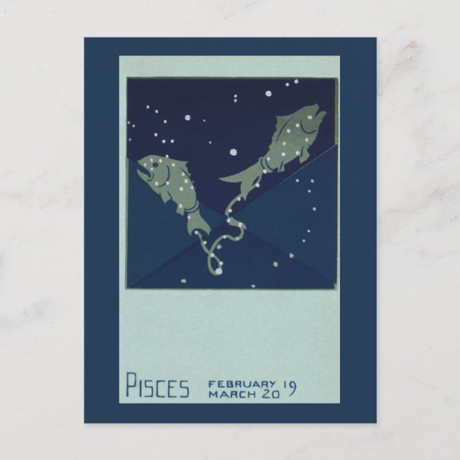 Pisces Fish Constellation Vintage Zodiac Astrology Vykort (Framsida)