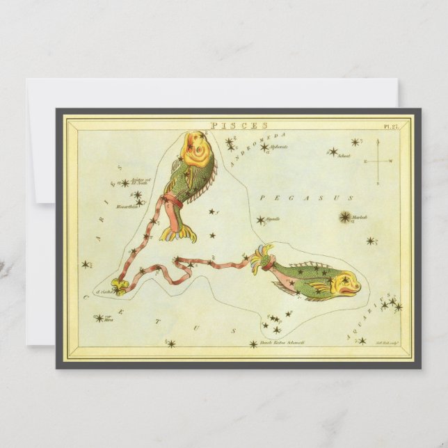 Pisces Fish, Vintage Constellation Uranias Spegel Inbjudningar (Framsida)