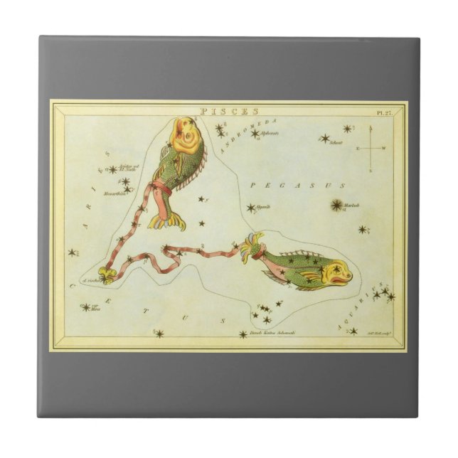 Pisces Fish, Vintage Constellation Uranias Spegel Kakelplatta (Framsidan)