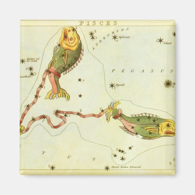 Pisces Fish, Vintage Constellation Uranias Spegel Magnet (Framsidan)