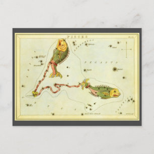 Pisces Fish, Vintage Constellation Uranias Spegel Vykort