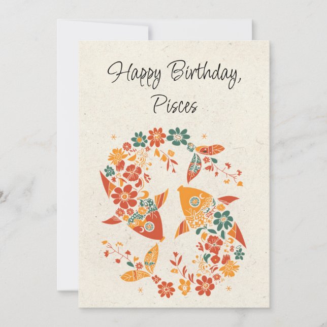 Pisces Fish Zodiac Blommigt Birthday Flata Card (Framsida)