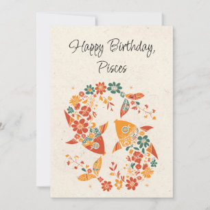 Pisces Fish Zodiac Blommigt Birthday Flata Card