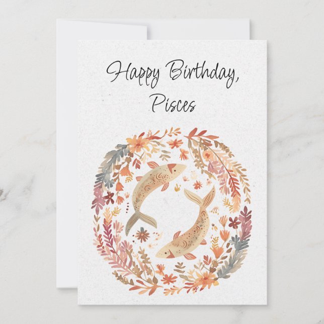 Pisces Fish Zodiac Boho Blommigt Birthday Flata Ca (Framsida)