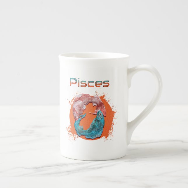 Pisces Fish Zodiac Horoscope Vatten Astrology-teck Benporslin Mugg (Höger)
