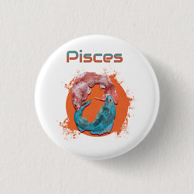 Pisces Fish Zodiac Horoscope Vatten Astrology-teck Knapp (Framsida)