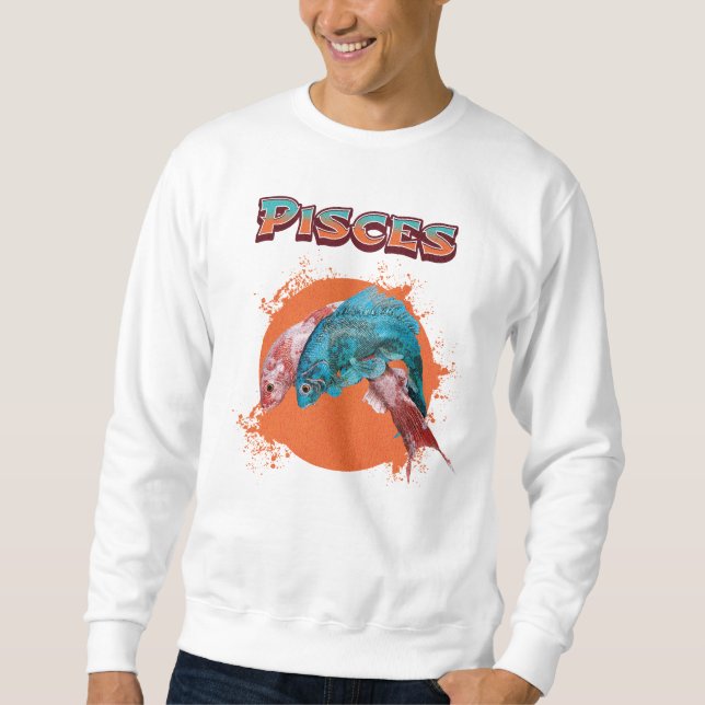 Pisces Fish Zodiac Horoscope Vatten Astrology-teck Lång Ärmad Tröja (Framsida)