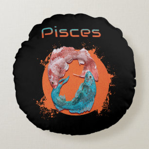 Pisces Fish Zodiac Horoscope Vatten Astrology-teck Rund Kudde
