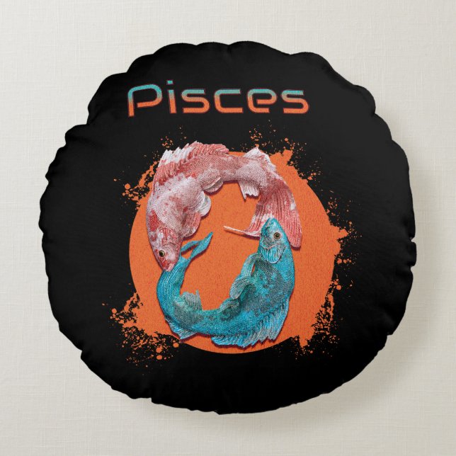 Pisces Fish Zodiac Horoscope Vatten Astrology-teck Rund Kudde (Framsidan)