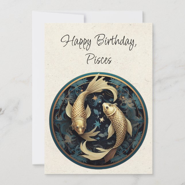 Pisces Fish Zodiac Minimalist Birthday Flata Card (Framsida)