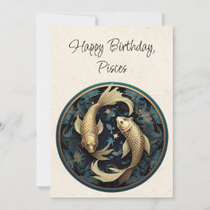 Pisces Fish Zodiac Minimalist Birthday Flata Card