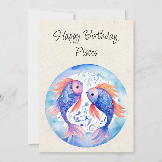 Pisces Fish Zodiac Watercolor Birthday Flata Card (Framsida)