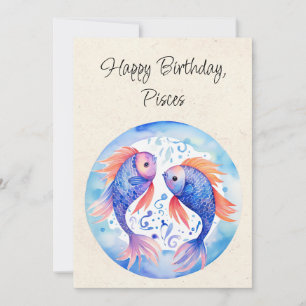 Pisces Fish Zodiac Watercolor Birthday Flata Card