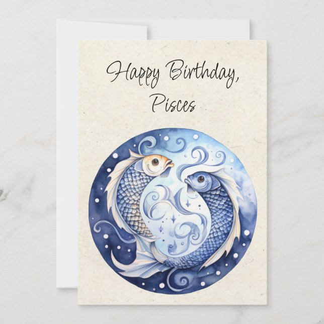 Pisces Fish Zodiac Watercolor Birthday Flata Card (Framsida)