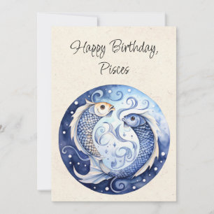 Pisces Fish Zodiac Watercolor Birthday Flata Card