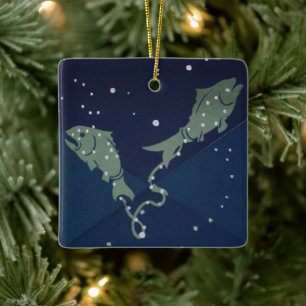 Pisces Fisk Konstellation Vintage Zodiak Astrologi Julgransprydnad Keramik