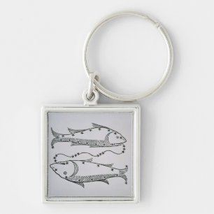 Pisces (fiskarna) en illustration från 'poeten fyrkantig silverfärgad nyckelring