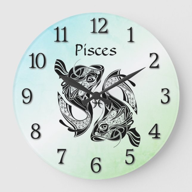 Pisces Fiskarna Zodiakklocka Grön Stor Klocka (Framsida)