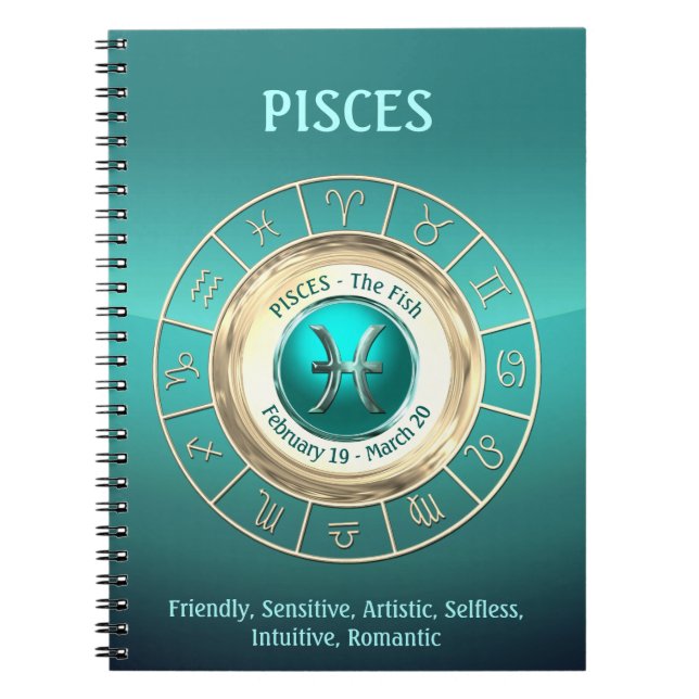 PISCES - fiskzodiacen undertecknar Anteckningsbok Med Spiral (Framsidan)