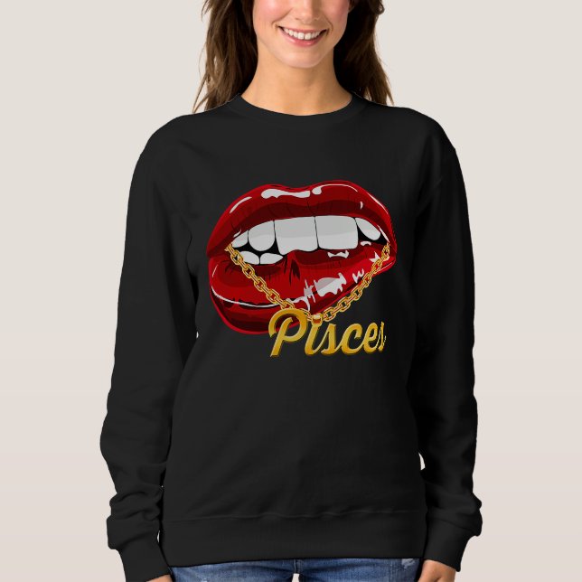 Pisces Girl Juicy Lips Gold Chain Astrology Zodiac T Shirt (Framsida)