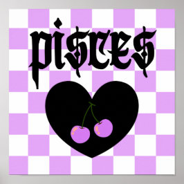 Pisces gotiic Aesthetic Checkered Cherry Art Poster