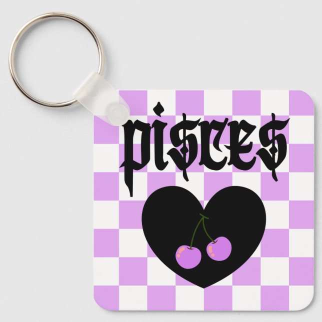 Pisces gotiic Aesthetic Checkered Cherry Design Nyckelring (Framsida)
