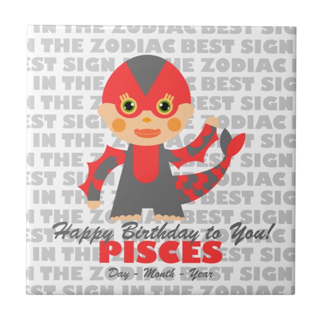 Pisces Grattis på födelsedagen Kakelplatta (Framsidan)