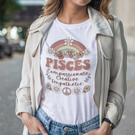 Pisces Groovy Retro Blommigt Rainbow T Shirt