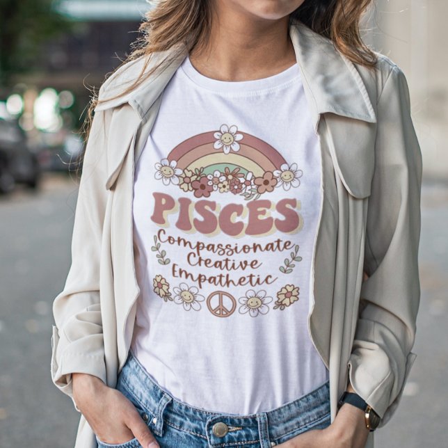 Pisces Groovy Retro Blommigt Rainbow T Shirt (Skapare uppladdad)