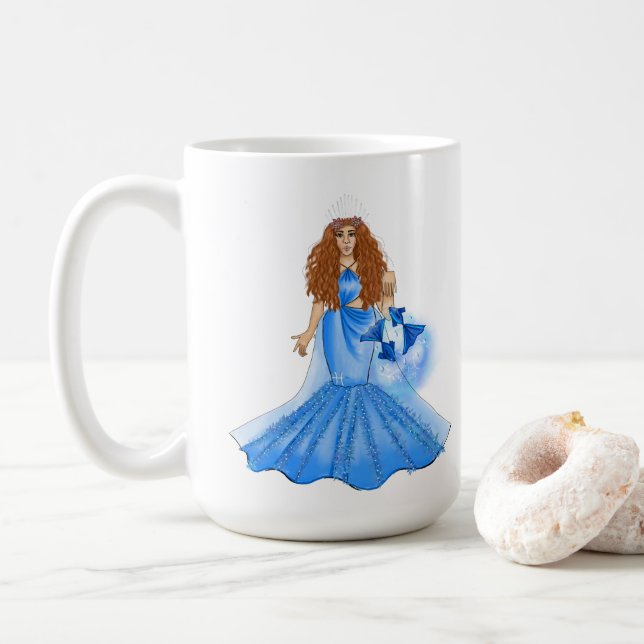 Pisces-gudinna med två fiskenäringar med eget namn kaffemugg (Med munk)