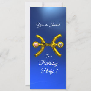 PISCES Guld Aqua Blue Zodiac Födelsedagsfest Inbjudningar