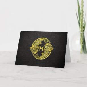Pisces Guld på läder Kort