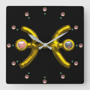 PISCES GULD ZODIAC BIRTHDAY JEWEL MED PEARL,Black Fyrkantig Klocka